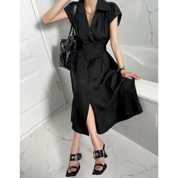 NANING9 | Dresses | South Korean Brand Naning9 Linen Blend One Piece Flared  Dress In Black | Poshmark